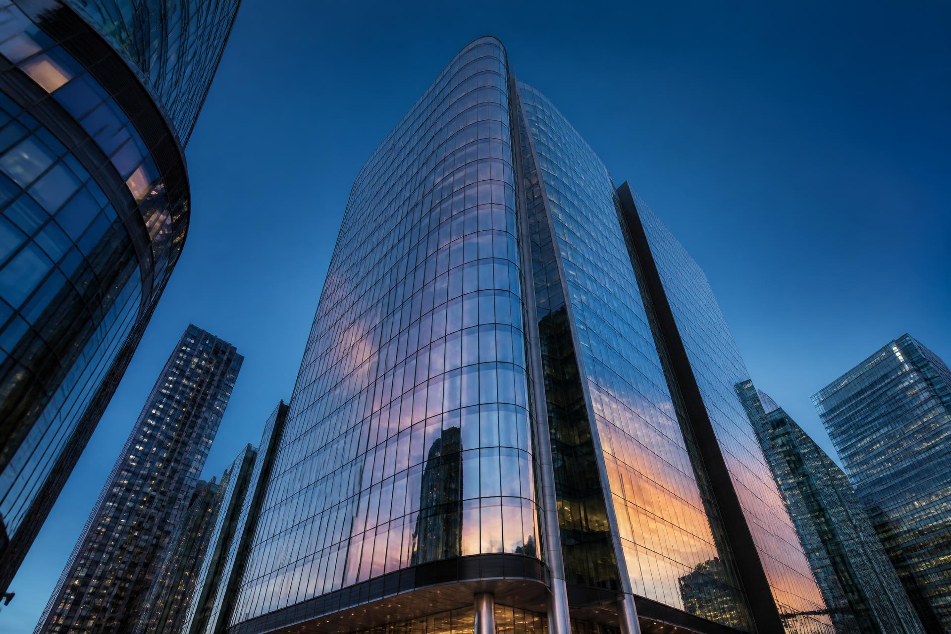 International construction and infrastructure site at dusk